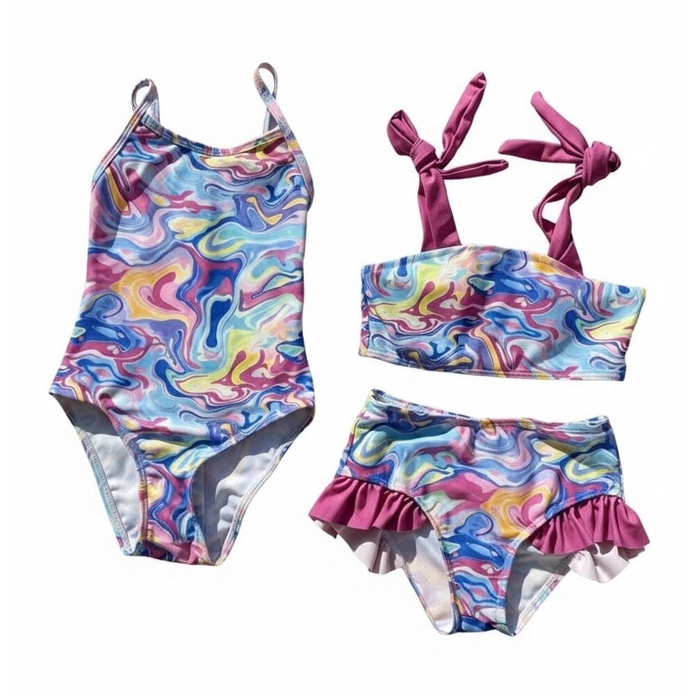 Girls Swimsuit 2 Pack Matching Bathing Suits One-piece + Bikini Set Size 3Y